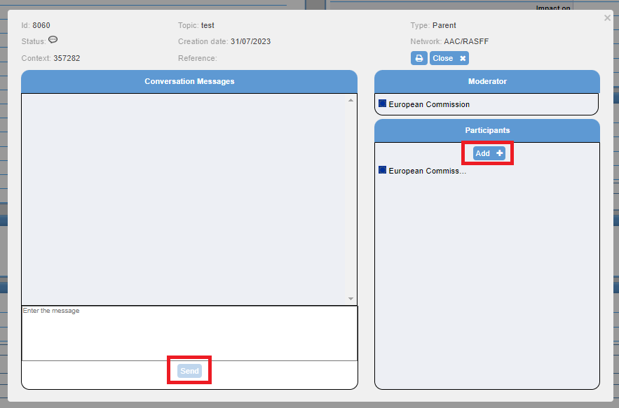iRASFF add participants and send buttons