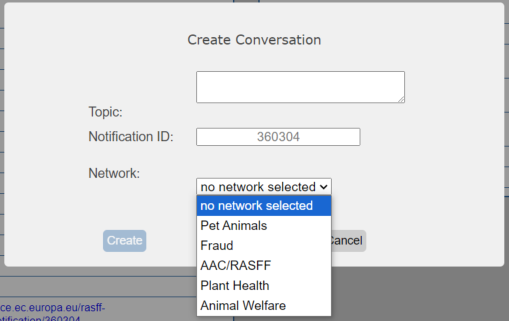 RASFF select the network form the drop-down list