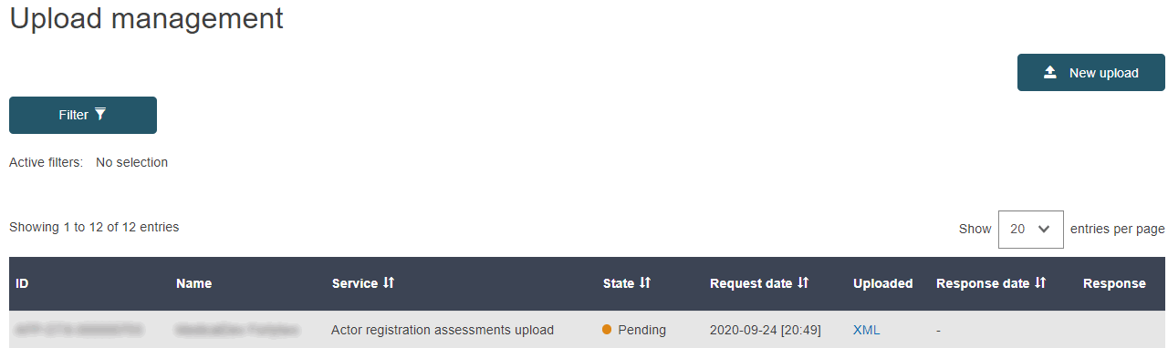 EUDAMED list with results in the upload management page