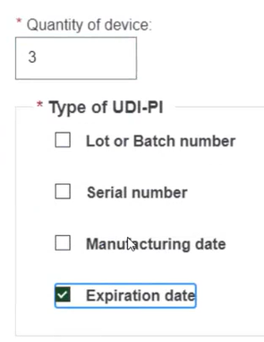 EUDAMED type of udi-pi when registering a basic udi-di together with the first udi-di