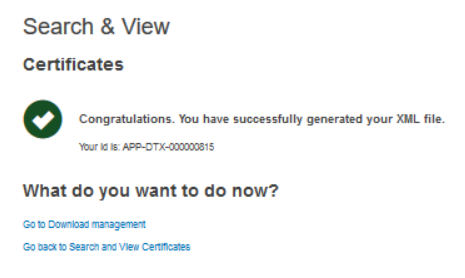 EUDAMED you have successfully generated the xml file message when downloading certificates in a structured format