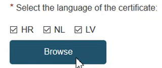EUDAMED select the language of the certificate field and browse button
