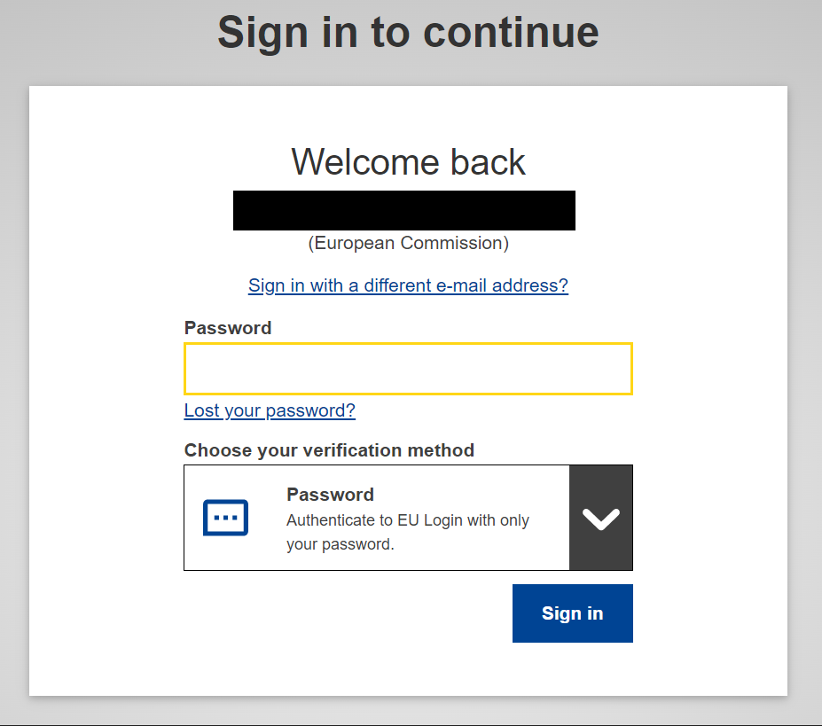 EU login sign up page