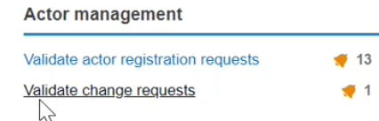 EUDAMED validate change requests link in the actor management page
