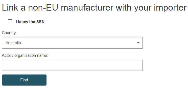 EUDAMED country and actor organisation name when linking a non-EU manufacturer to an importer