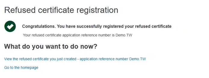 EUDAMED confirmation message when submitting a refused certificate registration