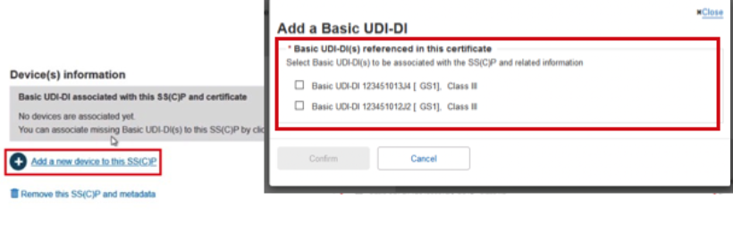 EUDAMED fields in the add a basic udi-di page when selecting the new device to this sscp link