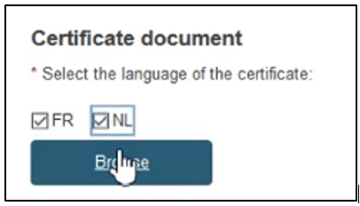 EUDAMED select the language of the certificate field and browse button