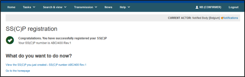 EUDAMED confirmation message when submitting an sscp registration