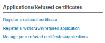 EUDAMED links under the applications/refused certificates section