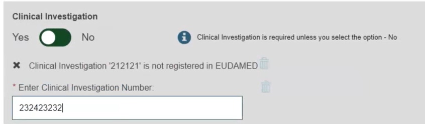 EUDAMED clinical investigation toggle button to yes