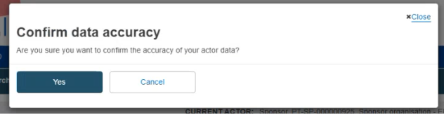 EUDAMED warning message to confirm your actor data accuracy
