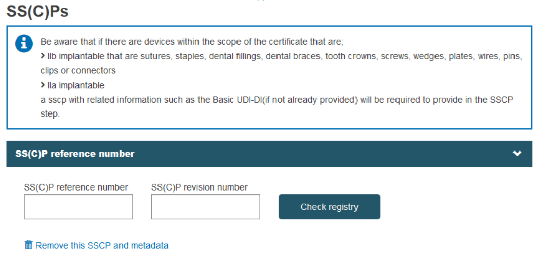 EUDAMED sscp reference and revision numbers, check registry button and remove this sscp and metadata