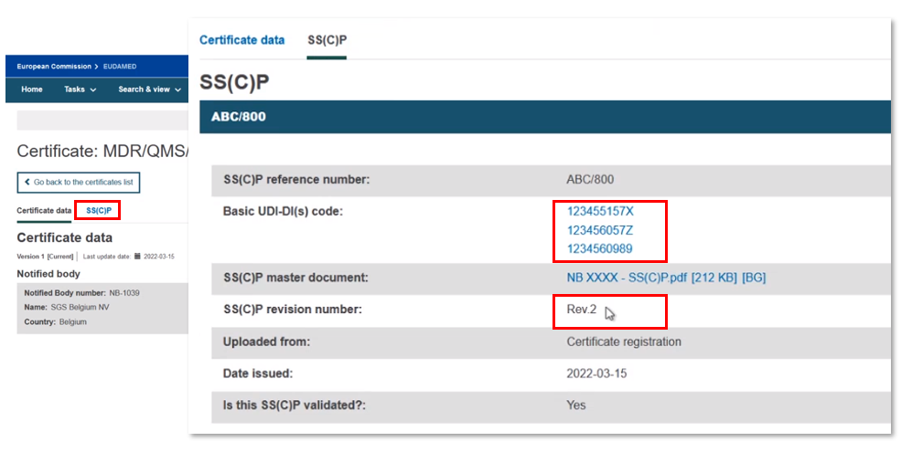 EUDAMED details on the sscp tab
