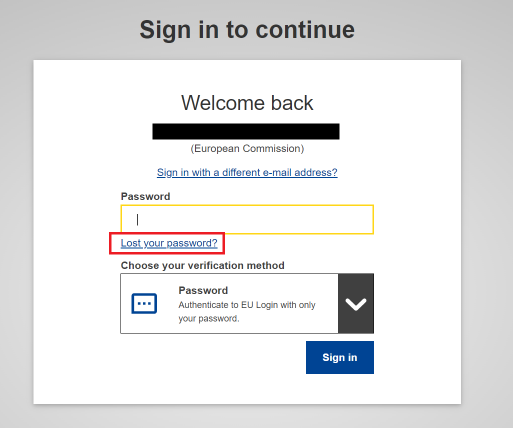 EU lost your password link