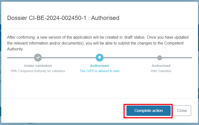 EUDAMED complete action button