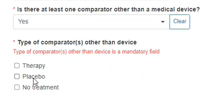 EUDAMED type of comparator(s) other than device when yes option is selected in the is there at least one comparator other than a medical device field