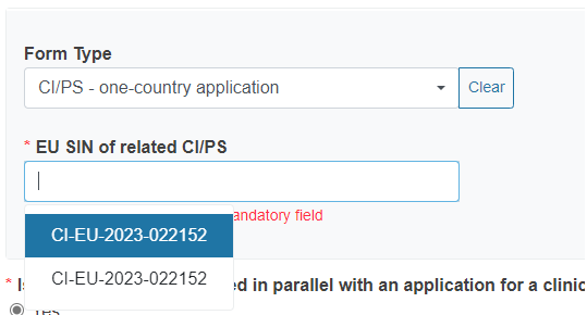 EUDAMED form type and eu sin of related ci/ps fields