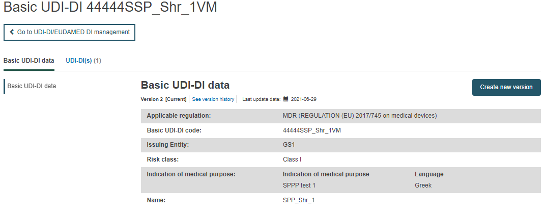 EUDAMED details on the basic udi-di data page