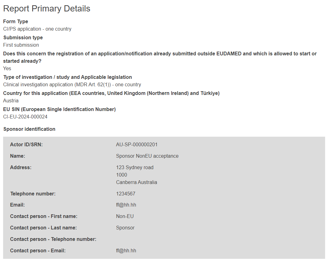 EUDAMED details on the report primary details page