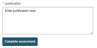 EUDAMED justification text box and complete assessment button