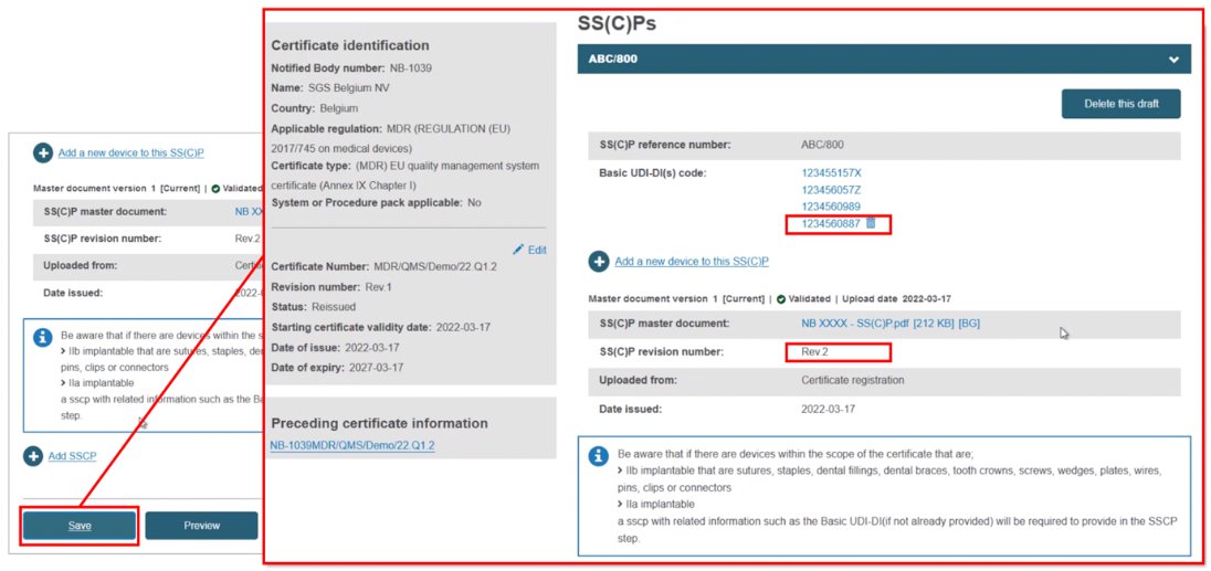 EUDAMED save button and details in the sscps page