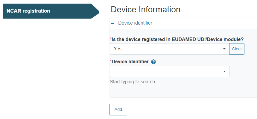 EUDAMED Device-related NCAR: Device identifier