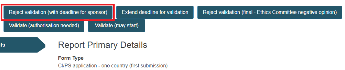 EUDAMED reject validation (with deadline for sponsor) button