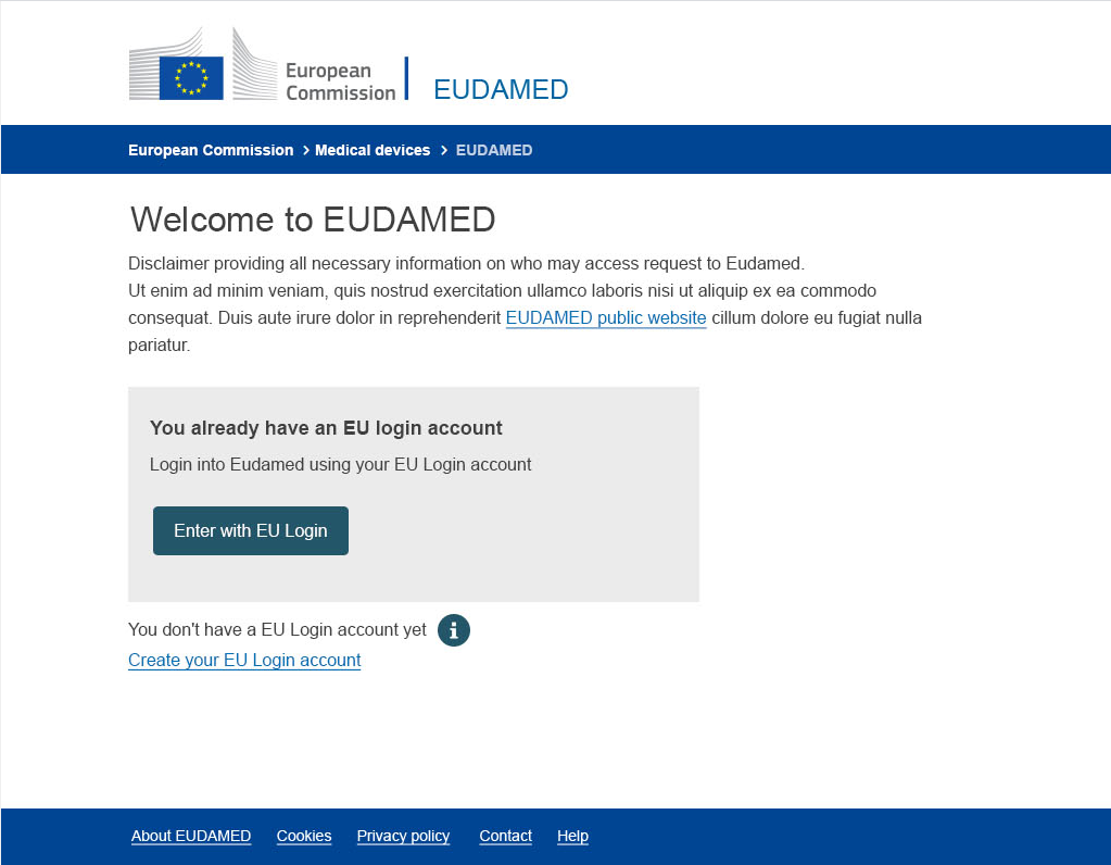 EUDAMED welcome page
