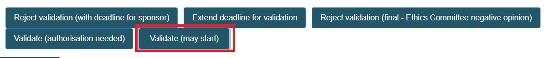 EUDAMED validate (may start) button