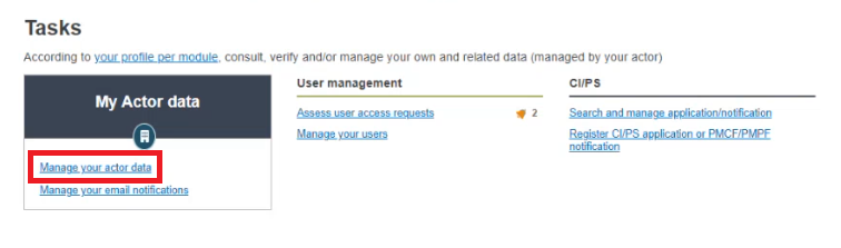EUDAMED manage your actor data link