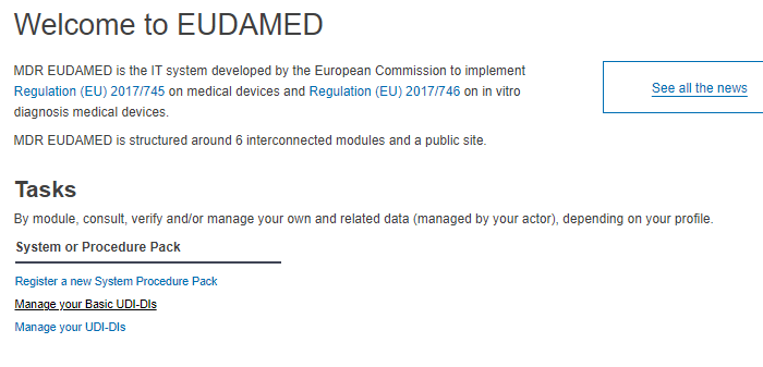 EUDAMED manage your basic udi-dis on the dashboard