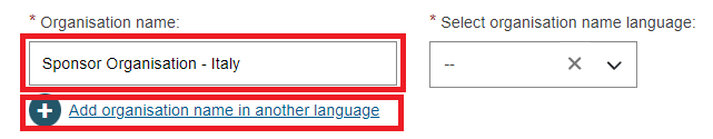 EUDAMED Sponsor registration organisation name field