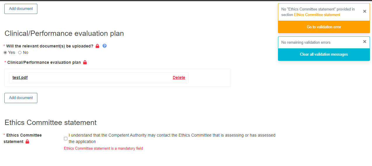 EUDAMED go to validation error link to correct the information