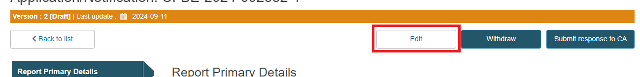 EUDAMED edit button at the top of the page