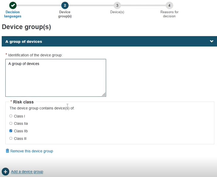 EUDAMED add a device group and remove this device group links in the device groups sec
