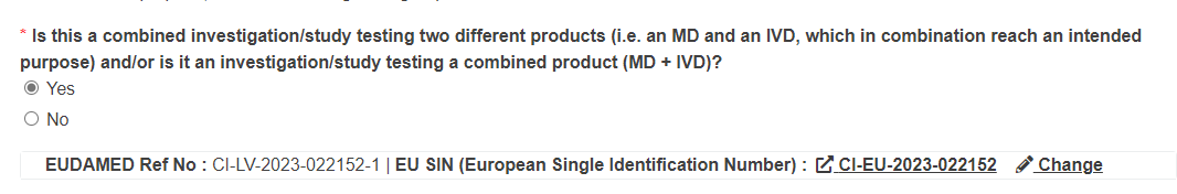 EUDAMED is this a combined investigation/study testing two different products (i.e. an md and an ivd, which in combination reach an intended purpose) and/or is it an investigation study testing a combined product (md + ivd)? field