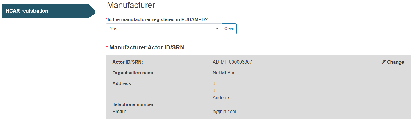 EUDAMED drop-down list for Actor ID/SRN