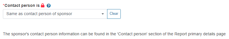 EUDAMED message displayed when the option same as contact person of sponsor is selected in the contact person is field