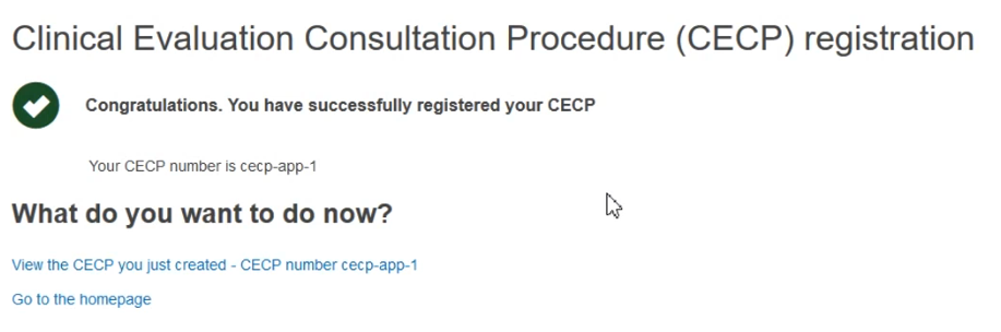 EUDAMED confirmation message when submitting a clinical evaluation consultation procedure (cecp) registration