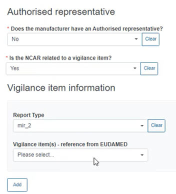 EUDAMED Report type and Vigilance item reference in EUDAMED fields
