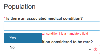 EUDAMED is there an associated medical condition field