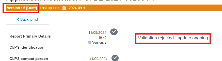 EUDAMED status and version of the application