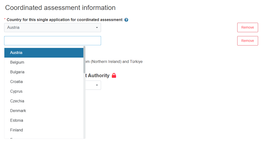 EUDAMED country for this application (eea countries, united kingdom (northern ireland) and turkey) field in the coordinated assessment information tab