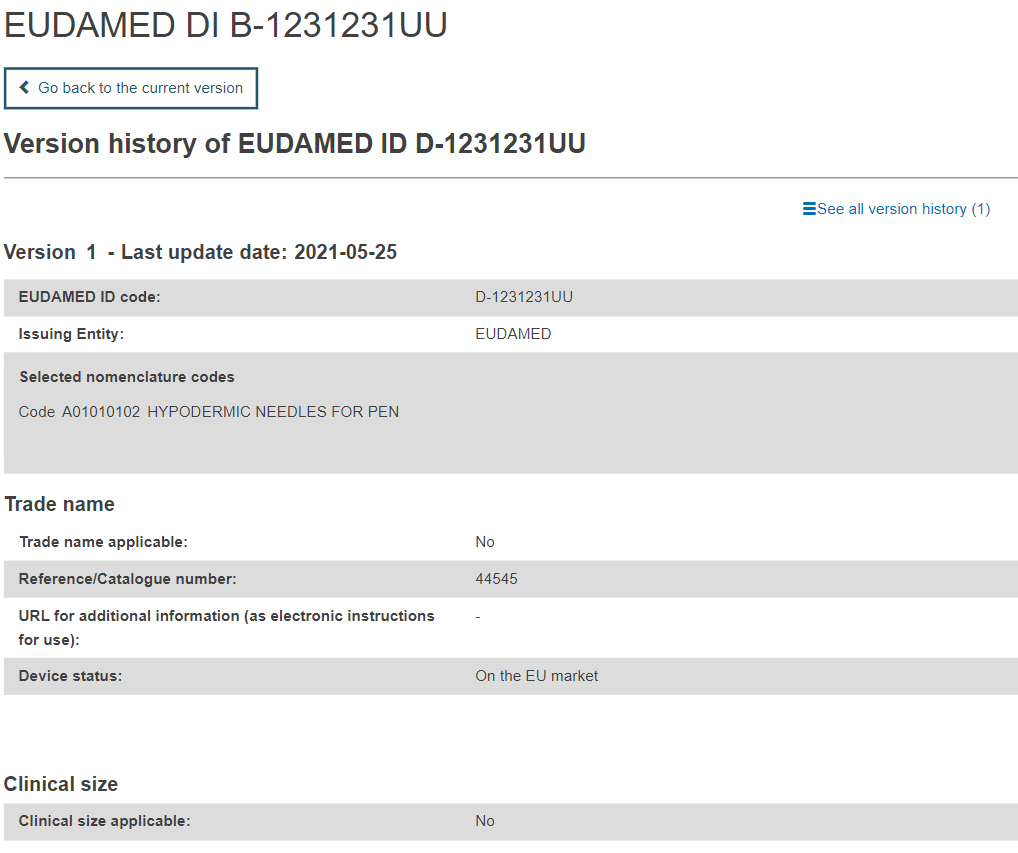 EUDAMED details on the eudamed di