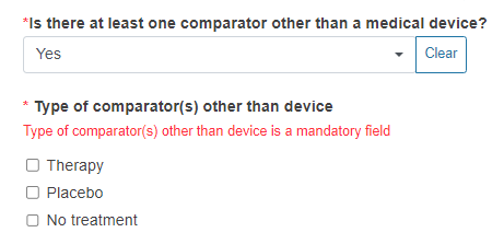 EUDAMED type of comparator(s) other than device when yes option is selected in the is there at least one comparator other than a medical device field