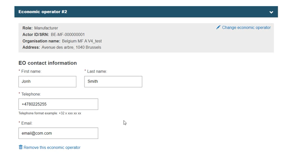 EUDAMED fields in the eo contact information section