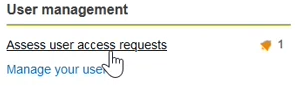 EUDAMED assess user access requests link on the dashboard under the user management section
