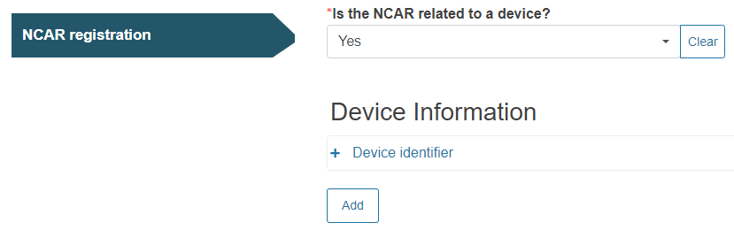 EUDAMED Yes or No question: Is the NCAR related to a device?