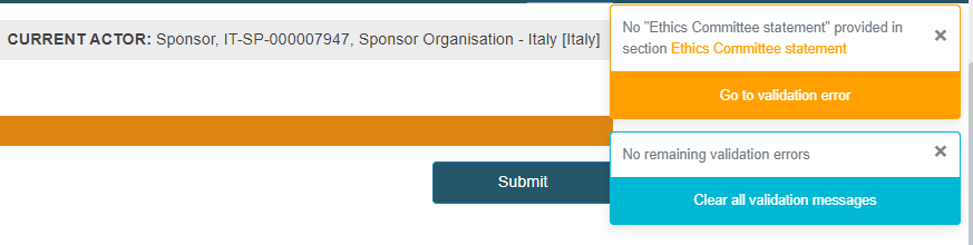 EUDAMED blocking errors at the top of the screen